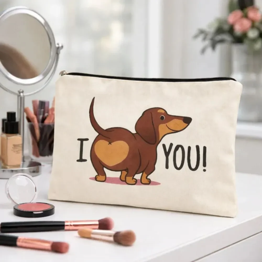 Dachshund “I Love You” Cosmetic Pouch Wiener Dog Makeup Bag